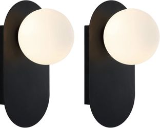 New 5.6” W Set of 2 Matte Black Mid Century W White Globe Glass Shade Wall Lamp Pole Wall Mount