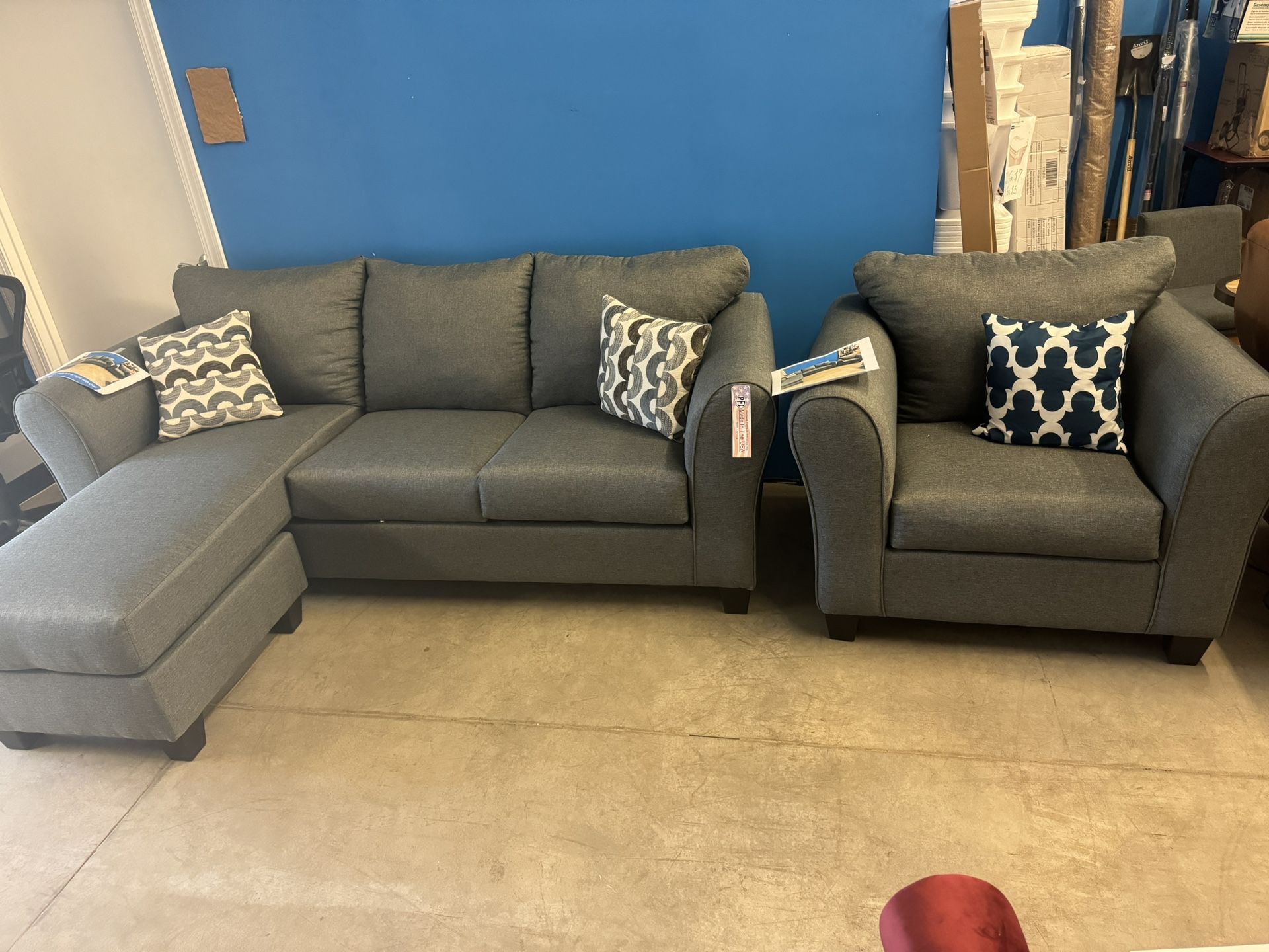 Grey L-shaped Couch And Chair 