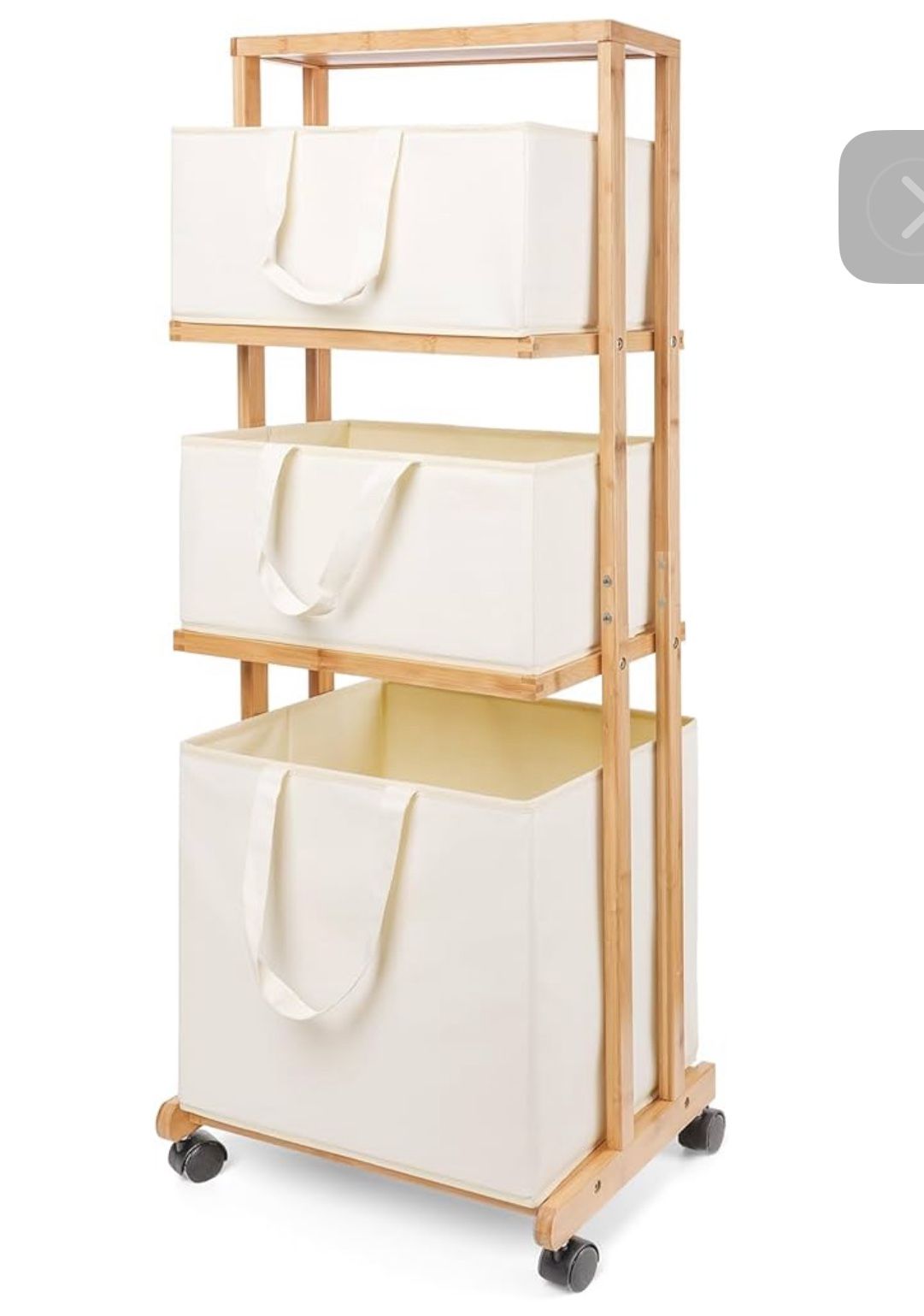 Laundry Basket 3 Tier Bamboo Storage Shelf 