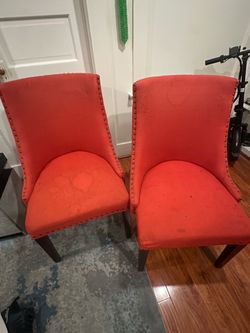Pair of Burnt Orange Upholstered Accent Chairs with Nailhead Trim