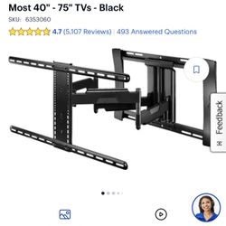 Brand New Rocketfish Full-Motion TV Wall Mount for Most 40" - 75" TVs - Black