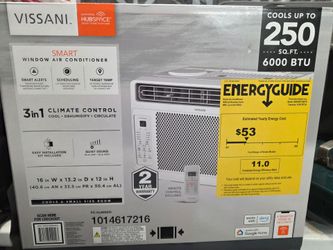 6,000 BTU Window Air Conditioner Cools 250 sa. ft. with
Remote and Wi-Fi enabled in
White, Powered by Hubspace