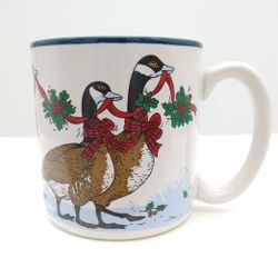 Vintage 1986 Potpourri Press Christmas Geese Mug, 10 oz Made in Korea