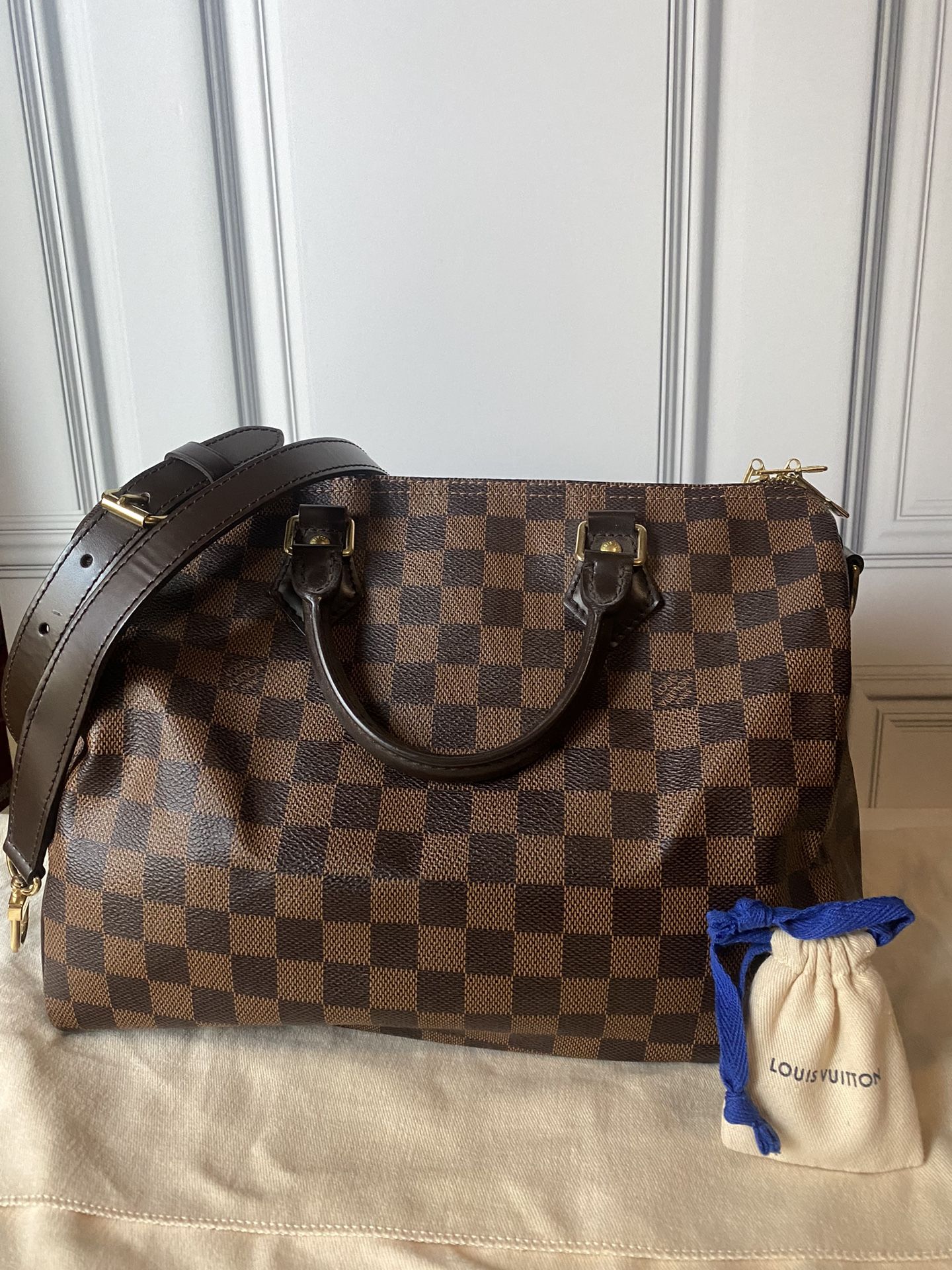 AUTHENTICATED Speedy 30 Bandouliere Damier Ebene
