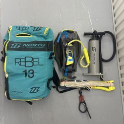 Kiteboard Complete Setup North Rebel 13 2015 Kite, Bar/lines, Pump, Harness, and Board