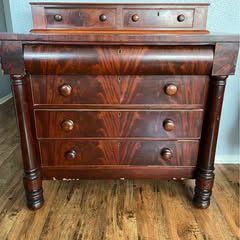 Rare 1800s American Empire Flame Mahogany Chest of Drawers