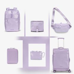 Calpak Terra Travel Series, Luggage, Suitcase, Sling Bag, Toiletry Bag, Backpack, Passport Wallet, Amethyst, Purple 6-piece Set