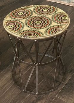 Accent Table, Metal drum-style, multi color, 16” H 14” W