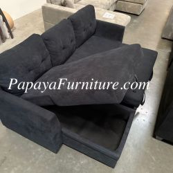NEW Navy Blue Black L Shape Sectional with Storage Chaise and Pull out Sleeper Bed sofa sofabed Pullout Convertible Adjustable Futon Clearance SALE