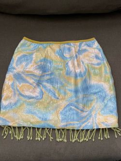 Sequin Floral Mini Skirt with Beaded Fringe