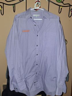 official Dunkin' corporate manager uniform dress shirt. Manufactured under the Protocol apparel line, this long-sleeve button-down features light purp