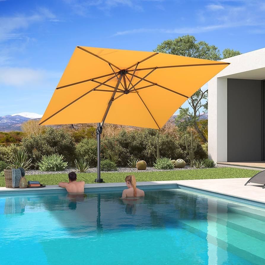 8' X 8' Patio Umbrella for Pool 7' High Offset Outdoor Cantilever Umbrella Swimming Pool Umbrella with 360°Rotation for Poolside Yellow