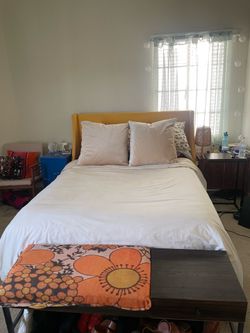 Yellow Linen Queen Bedframe