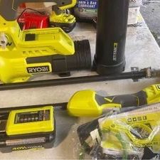 Ryobi 40v leaf blower and weed trimmer with a 4ah battery and charger.