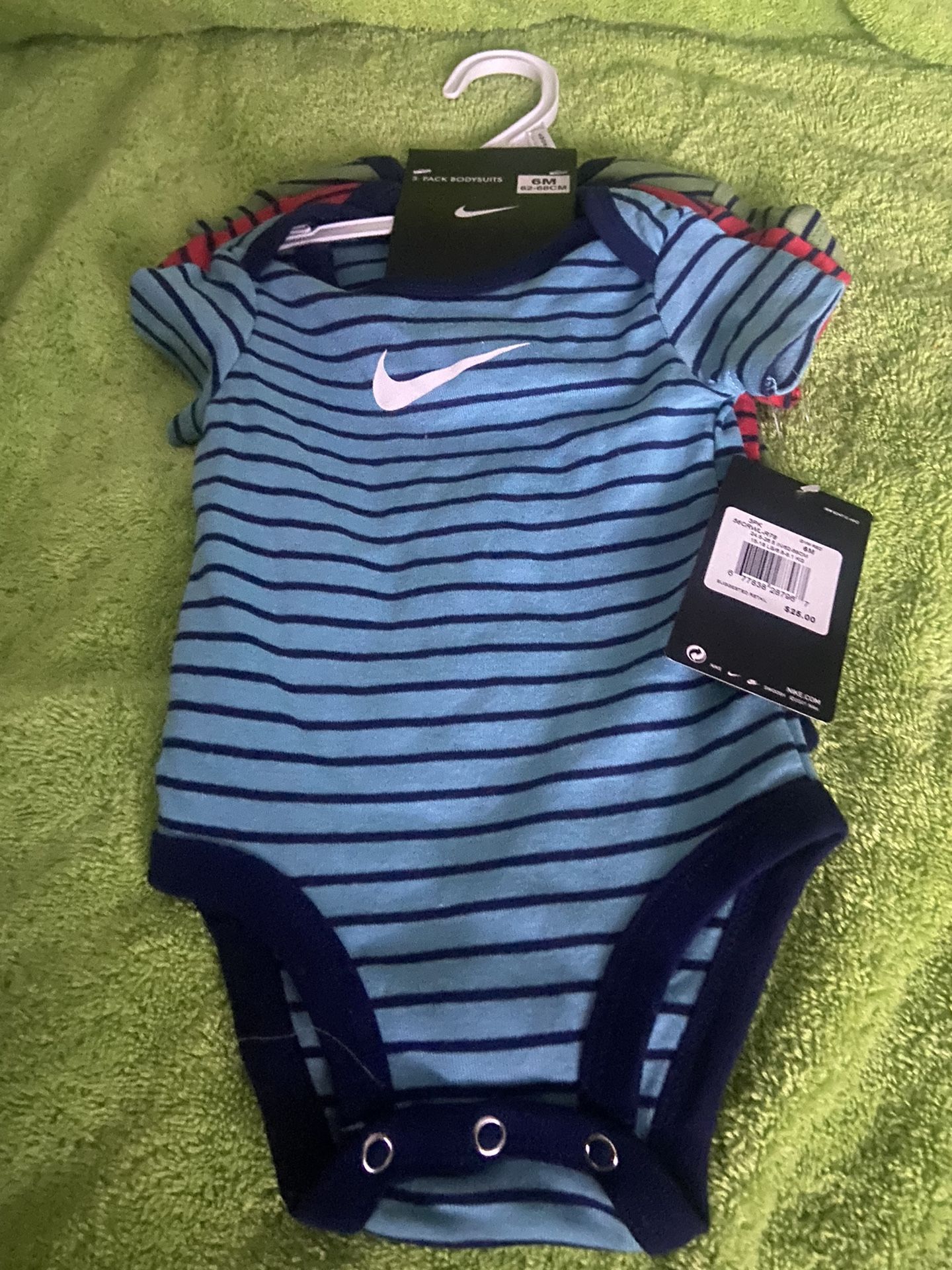 NEW NIKE 3pcs Striped Bodysuits Red , Blue and Green 6 Months
