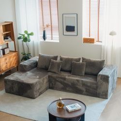 S03 $269  Upgrade 108’’ L Shape Cloud Couch, Plush Corduroy Sectional Sofa with Chaise, Boneless Couches for Living Room Bedroom, No Assembly Required