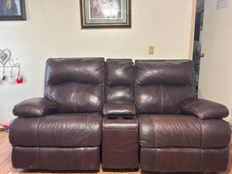 Brown leather love seat double recline