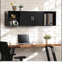 Wall Mounted Desk Hutch with Door, Modern Floating Console Media Cabinet