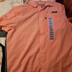 Eddie Bauer Tech Woven Shirt Size Large Color Is Peach Plus Iron Co Hybrid Tech Woven Cargo Shorts Size 36 Color Is Dark Tan  New Condition With Facto