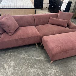 New Mid Century Sectional.  104” X 38” X 23”H.  Wine 🍷 Color.  Free Delivery!