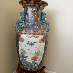 Beautiful Chinese Porcelain Floor Vase 36.5" Wooden Stand