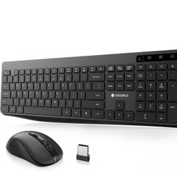 Wireless Keyboard and Mouse Combo,KOORUI 2.4G Silent Full Size Ergonomic Keyboard with 12 Shortcut Keys & 3DPI Mouse,Cordless,Compatible for Laptop/PC