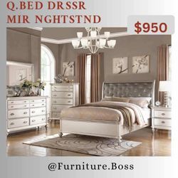 Glam Style Bedroom Furniture - Mattress Sold Separately 