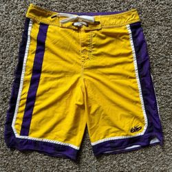 Nike 6.0 Lakers jersey style purple and gold swim board shorts in size 30
