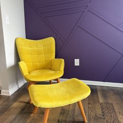 Yellow Chair With Ottoman Set
