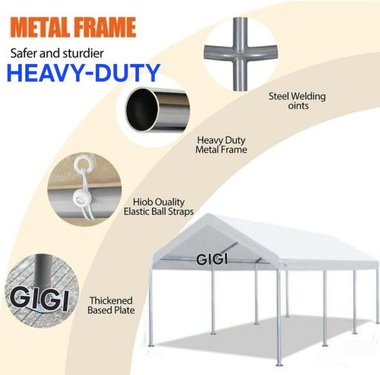 Carport 10 x 20 ft Heavy Duty Carport Car Canopy with Powder-Coated Steel Frame, Portable Garage for Car, Boat, Shelter Party Tent