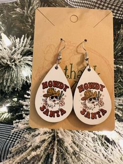 Cowboy Santa Christmas Earrings