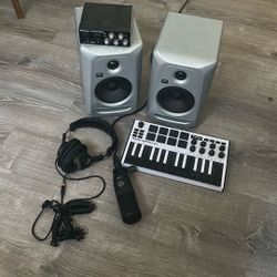Studio  Setup Speakers Mic Headphones 