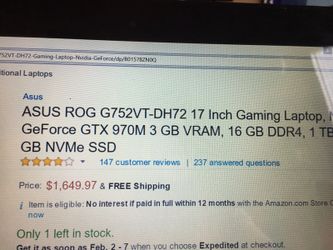 New Asus Rog G752VT Gaming Laptop
