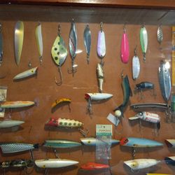 Antique Fishing Lure   Display Cabinet