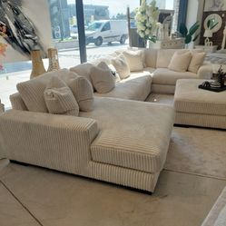 Lindyn Corduroy Ivory Sectional Couch Set 🌟 Fast Delivery Color Options 👉 PLEASE ASK FOR JON GREEN WHEN YOU ARRIVE!