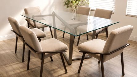 Modern glass top dining table and 6 chairs