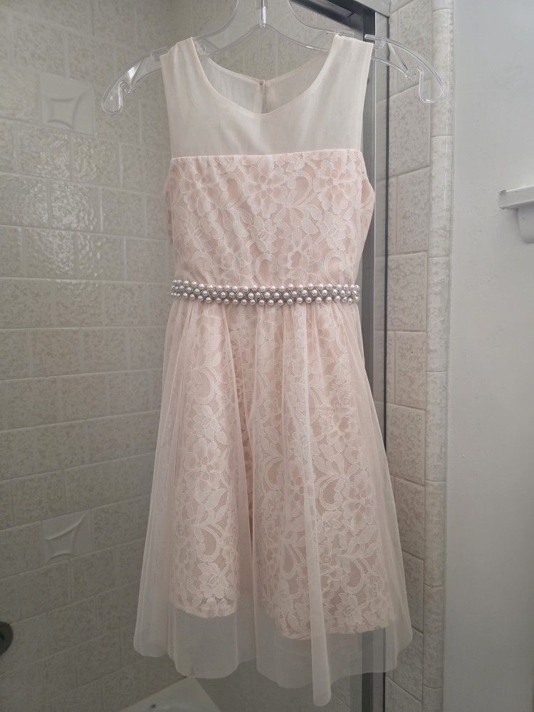 Girls Blush Lace Dress. Size 8