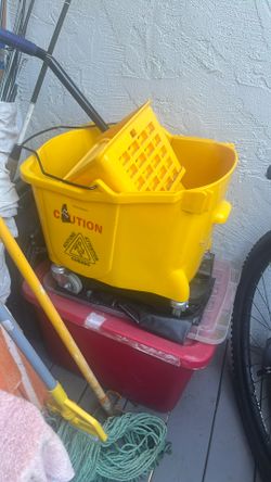Yellow Polypropylene Mop Bucket ,Wringer And Mop, 11 gal.