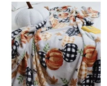 New Fall Plaid Orange Pumpkin Blanket 