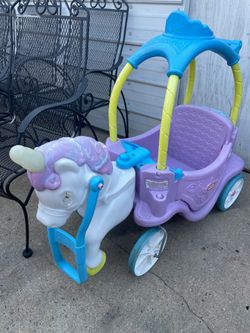 Tikes Magical Unicorn Carriage kids Ride On, removeable floor for toddler