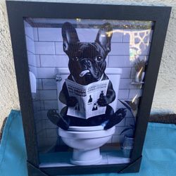 Frenchie  Bulldog Reading News Paper Canvas Wall Art