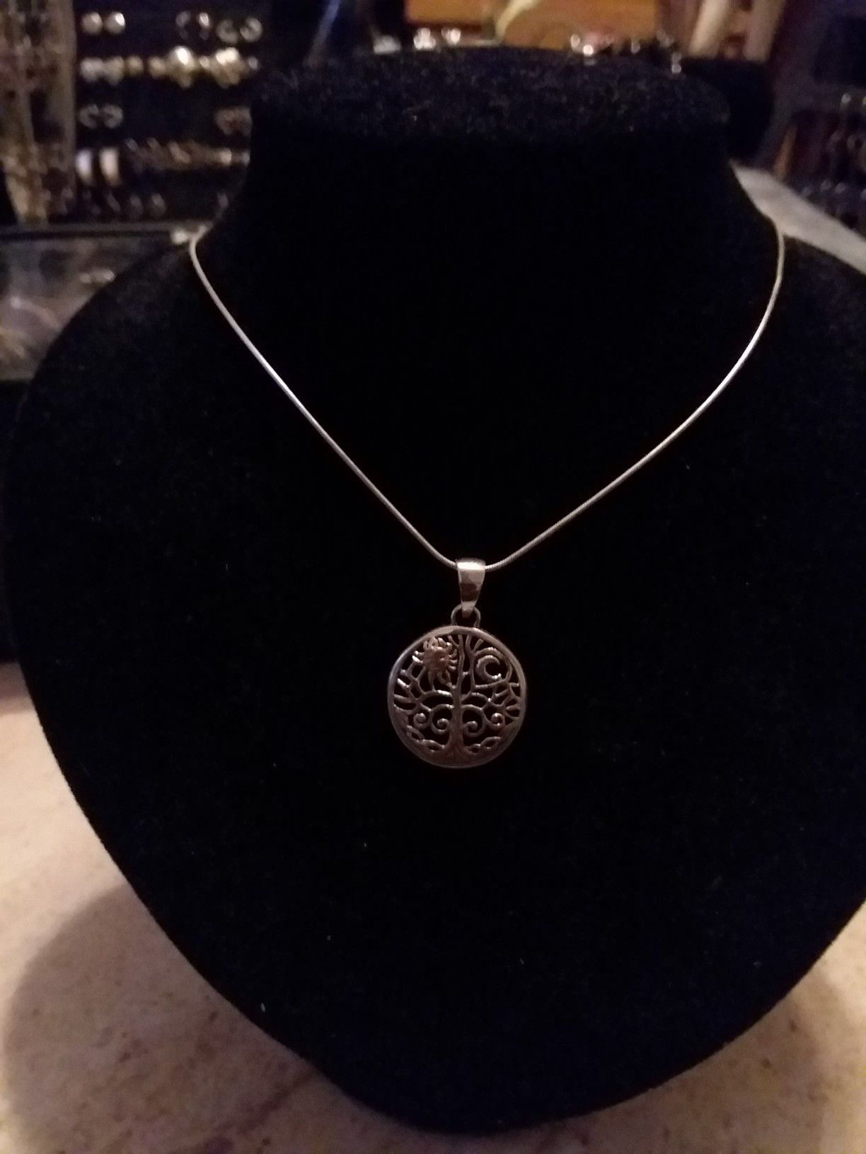 Genuine 16-30" .925ss Sun and Moon Tree Of Life Snake Necklace.