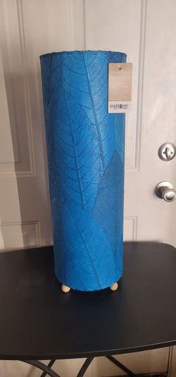 Eangee Home Design Blue Leaf Cylinder Table Lamp