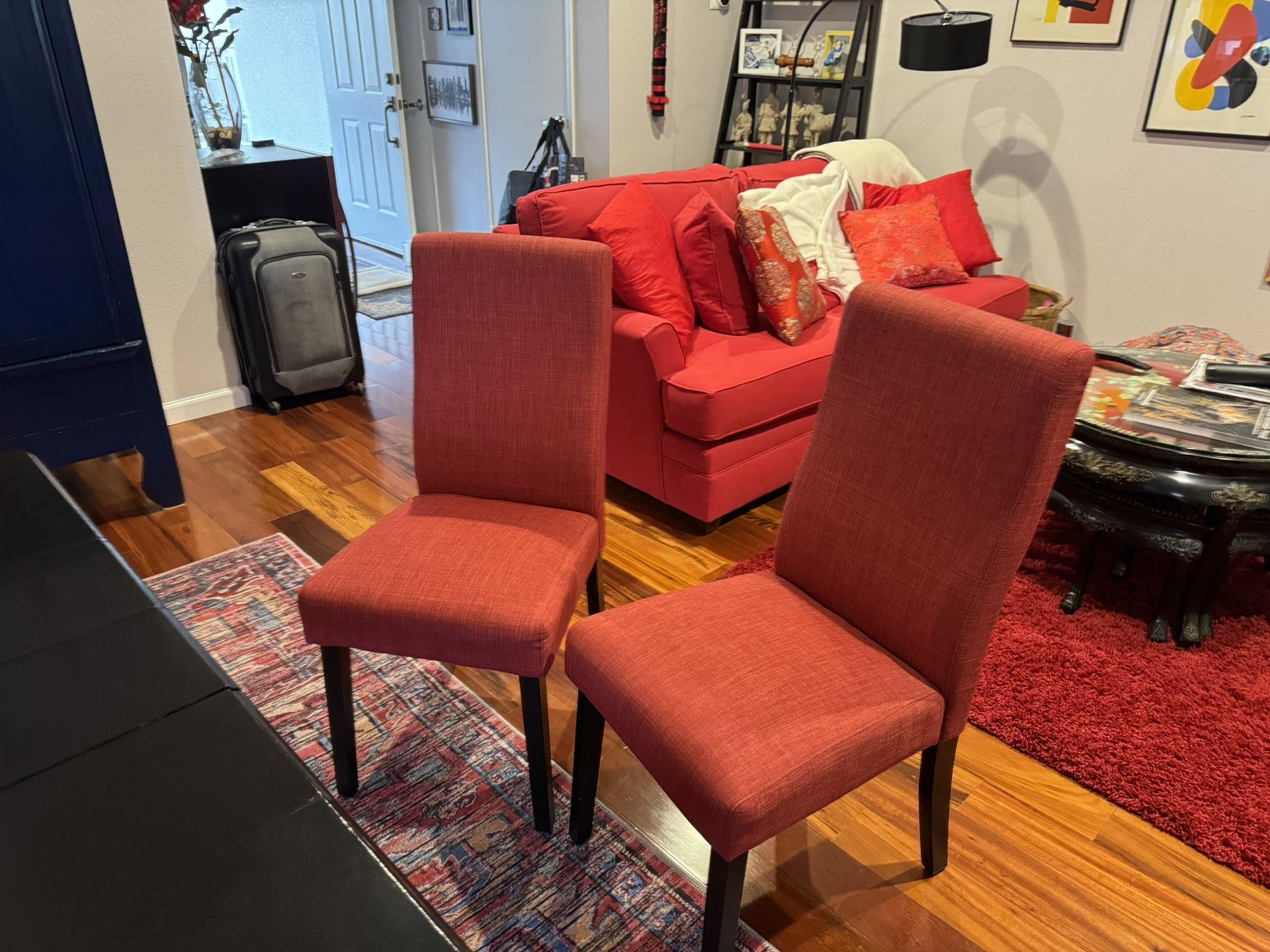 Four Red Upholstered Chairs 