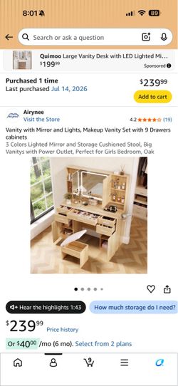 Airynee Vanity Desk with Mirror and Lights