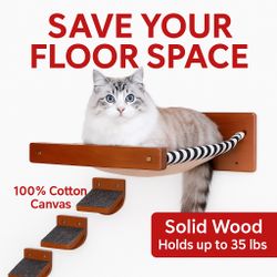 Luxury Cat Wall Furniture Set – Hammock, Steps & Feeder – Solid Wood – $49.99