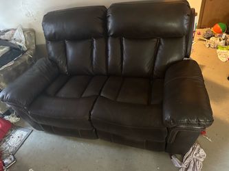 Dark Brown Faux Leather Reclining Sofa and Loveseat Set