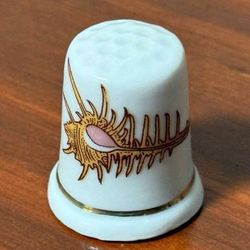 Vintage Collectible Coral Porcelain With Trim Of Gold Thimble