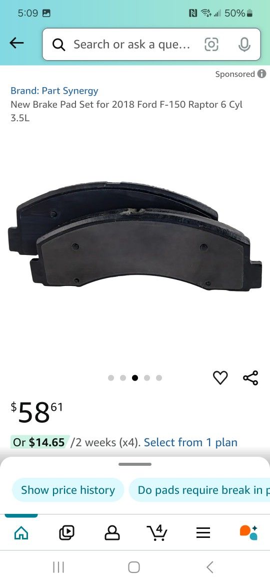 New Brake Pad Set for 2018 Ford F-150 Raptor 6 Cyl 3.5L