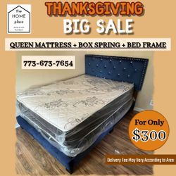 🦃 Thanksgiving Big SALE 🦃 QUEEN BED, MATTRESS AND BOX SPRING, READY FOR DELIVERY 🚛